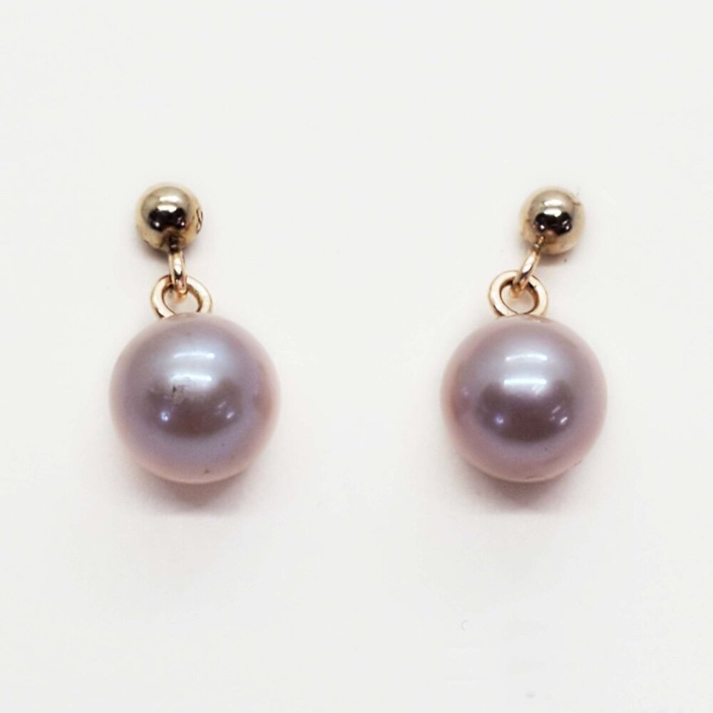 7mm Champagne Pearl Dangle Stud Earrings 14k Gold